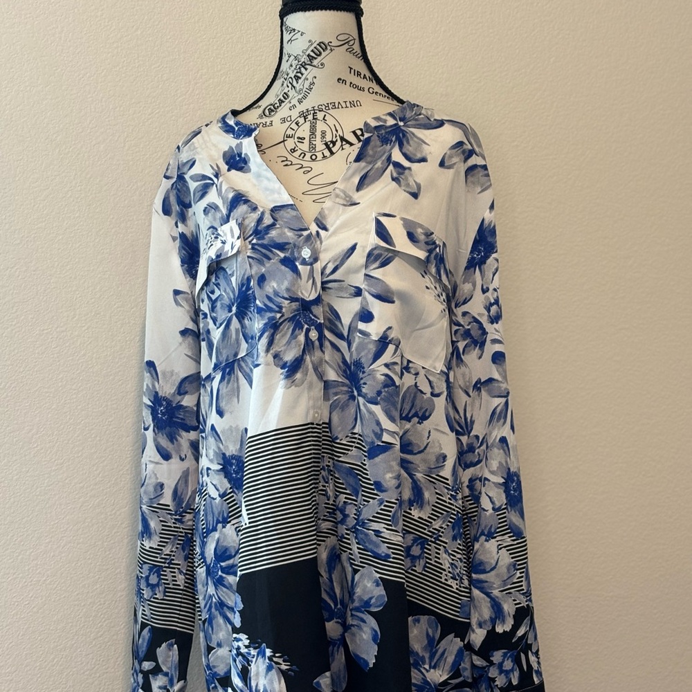 Calvin Klein Blue and White Floral Top